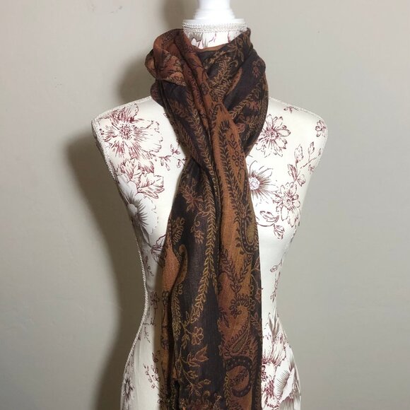 Elegant Boho Paisley Shawl Scarf Wrap – Autumn Chic - Picture 2 of 9